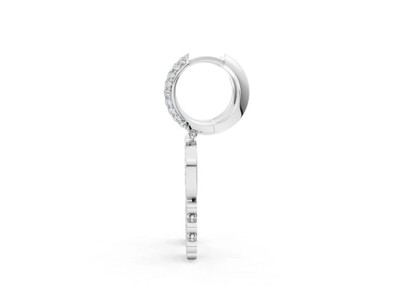 Platinum Round Diamond Initial D Huggie Hoop Earrings