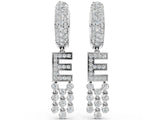 White gold Round Diamond Initial E Huggie Hoop Earrings