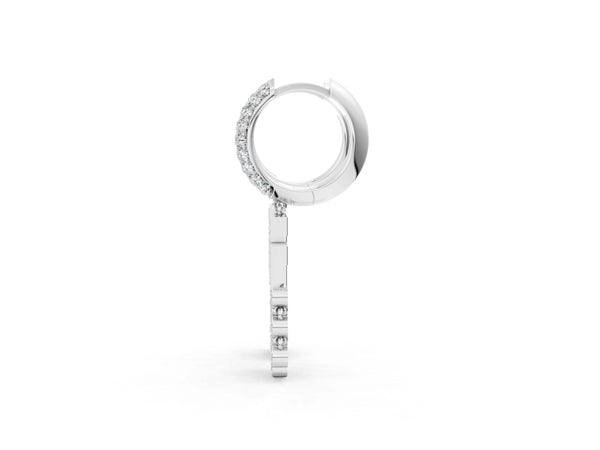 White gold Round Diamond Initial F Huggie Hoop Earrings