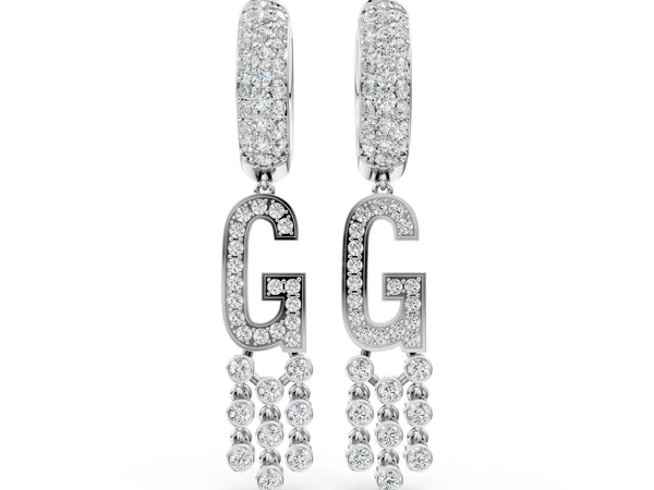 Silver Round Diamond Initial G Huggie Hoop Earrings