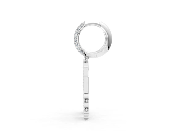 Silver Round Diamond Initial G Huggie Hoop Earrings