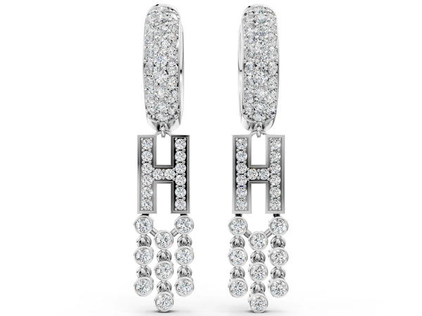 Silver Round Diamond Initial H Huggie Hoop Earrings