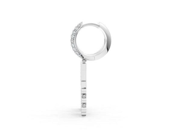 Platinum Round Diamond Initial I Huggie Hoop Earrings