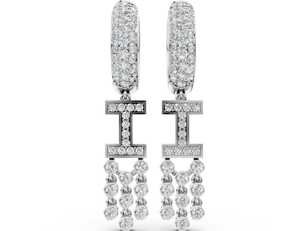 Silver Round Diamond Initial I Huggie Hoop Earrings