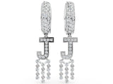 White gold Round Diamond Initial J Huggie Hoop Earrings