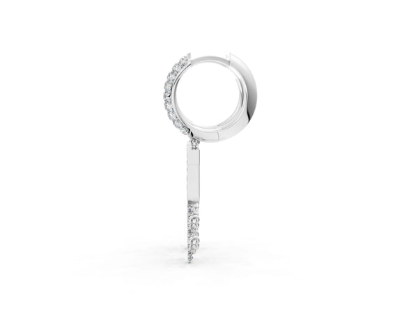 Silver Round Diamond Initial J Huggie Hoop Earrings