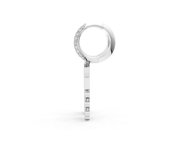 White gold Round Diamond Initial K Huggie Hoop Earrings