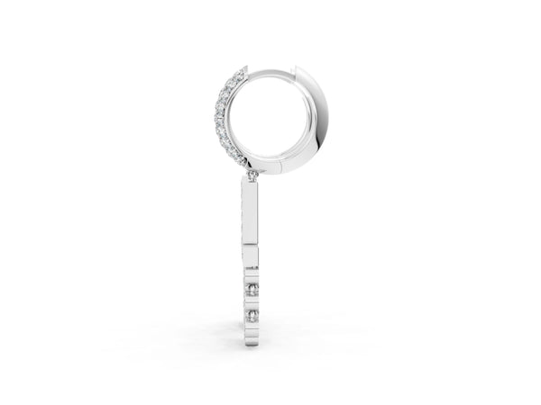 Silver Round Diamond Initial L Huggie Hoop Earrings