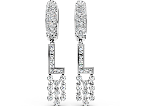 Silver Round Diamond Initial L Huggie Hoop Earrings