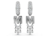 White gold Round Diamond Initial M Huggie Hoop Earrings