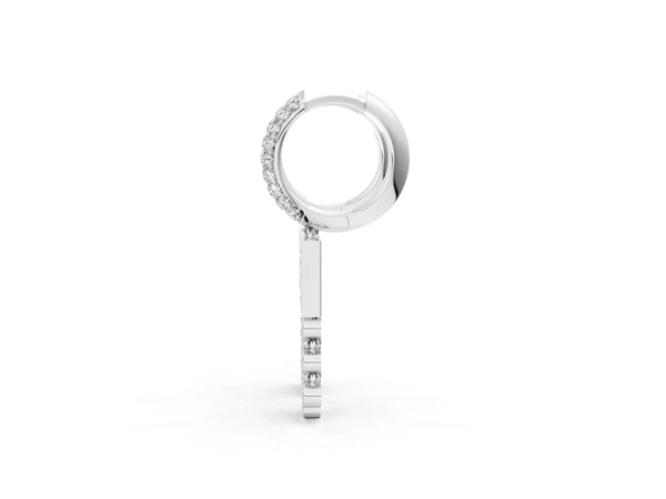 Silver Round Diamond Initial M Huggie Hoop Earrings