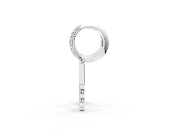 Platinum Round Diamond Initial N Huggie Hoop Earrings