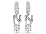 White gold Round Diamond Initial N Huggie Hoop Earrings