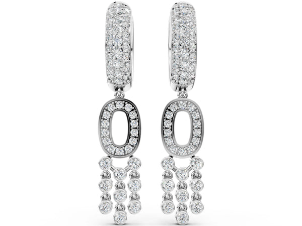 White gold Round Diamond Initial O Huggie Hoop Earrings