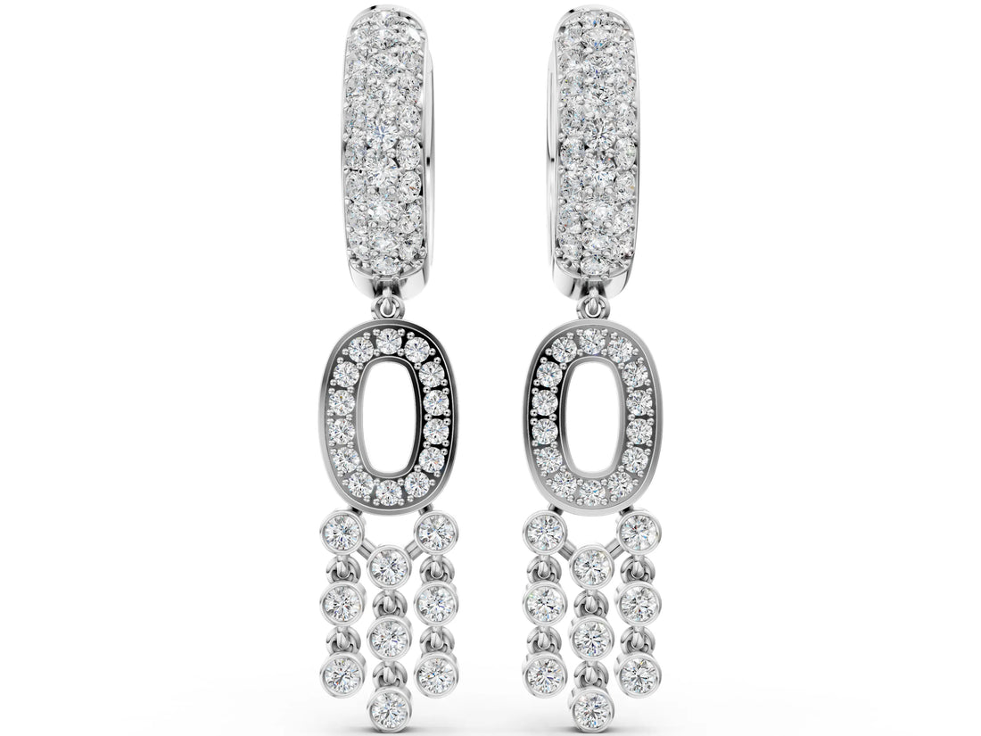 White gold Round Diamond Initial O Huggie Hoop Earrings