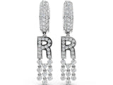 White gold Round Diamond Initial R Huggie Hoop Earrings