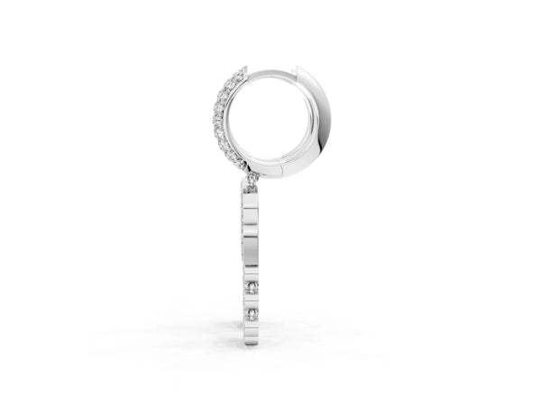 Silver Round Diamond Initial R Huggie Hoop Earrings