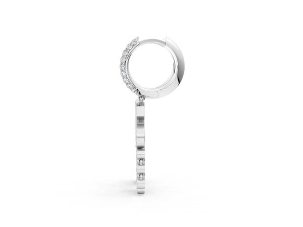 Silver Round Diamond Initial S Huggie Hoop Earrings