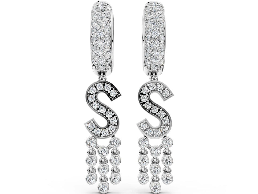 Silver 0.62 Carat E VS Round Diamond Initial S Huggie Hoop Earrings