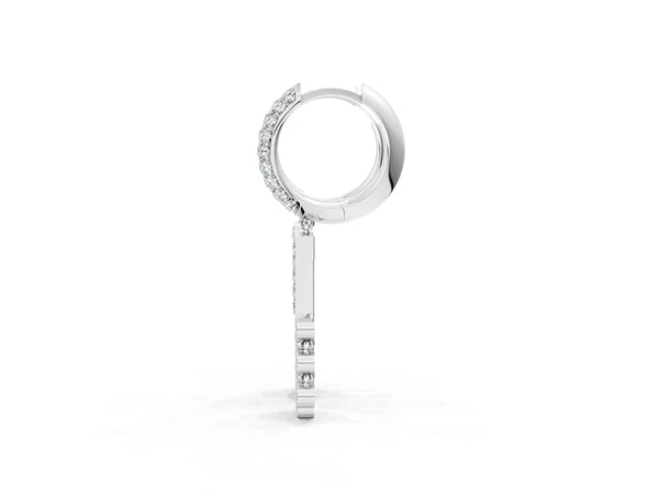 Silver Round Diamond Initial T Huggie Hoop Earrings