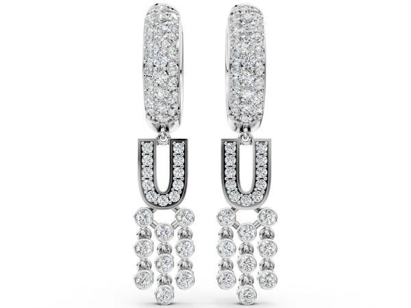 Silver Round Diamond Initial U Huggie Hoop Earrings
