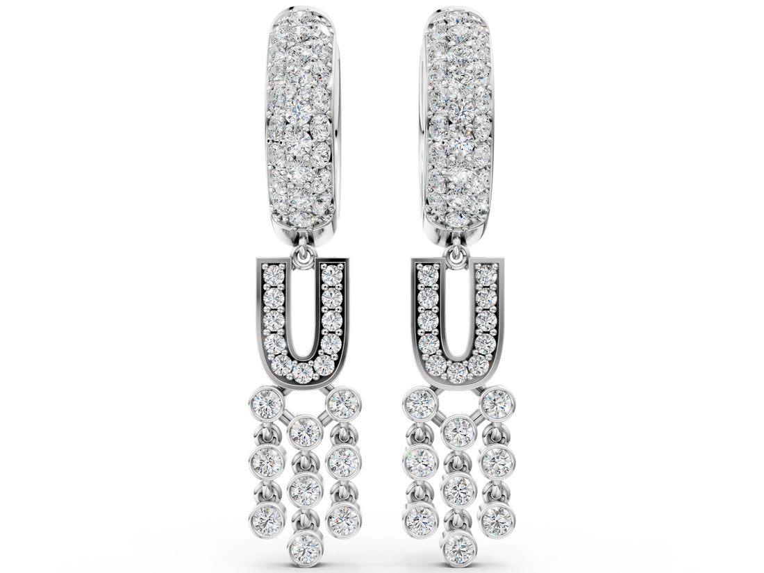 White gold Round Diamond Initial U Huggie Hoop Earrings_4