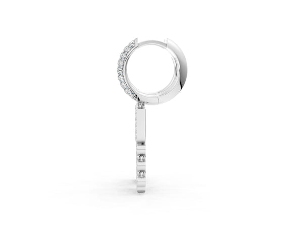Platinum Round Diamond Initial U Huggie Hoop Earrings
