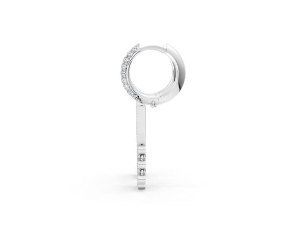 White gold Round Diamond Initial V Huggie Hoop Earrings