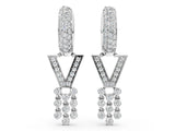 White gold Round Diamond Initial V Huggie Hoop Earrings
