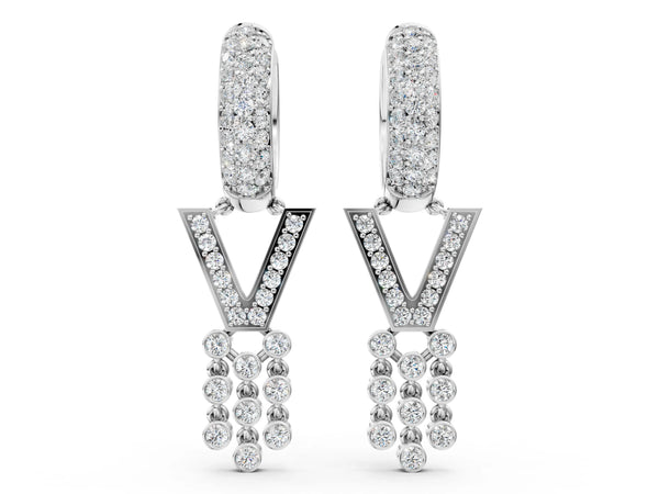 Silver Round Diamond Initial V Huggie Hoop Earrings
