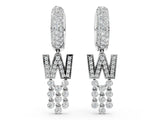 White gold Round Diamond Initial W Huggie Hoop Earrings