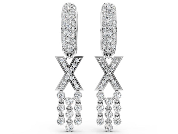 Platinum Round Diamond Initial X Huggie Hoop Earrings