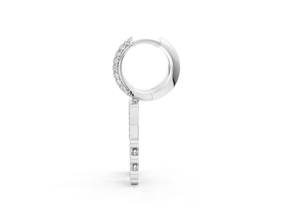 Platinum Round Diamond Initial Y Huggie Hoop Earrings