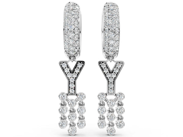 Silver Round Diamond Initial Y Huggie Hoop Earrings