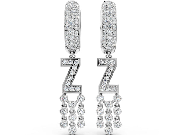 Platinum Round Diamond Initial Z Huggie Hoop Earrings