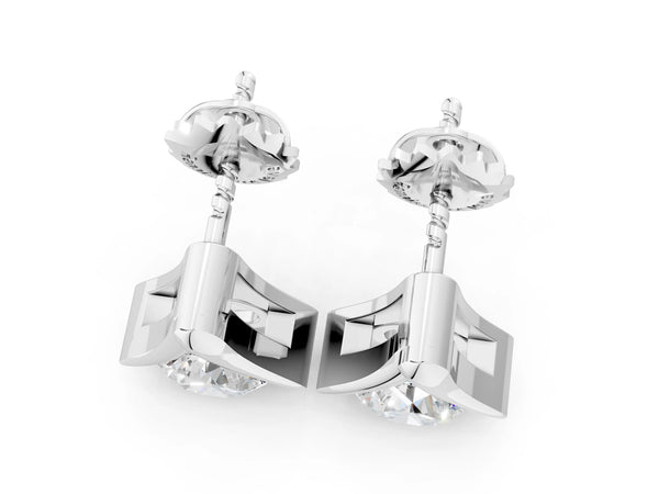 Platinum Round Diamond Inverted V Stud Earrings