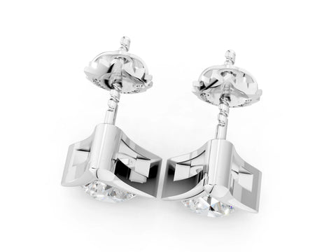 White gold Round Diamond Inverted V Stud Earrings_1