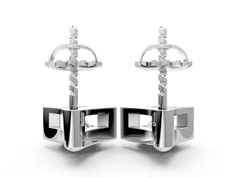 White gold Round Diamond Inverted V Stud Earrings