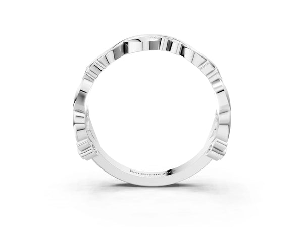 Platinum Round Diamond Leaf Eternity Band with Bezel Setting