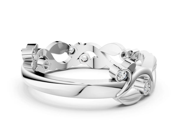 White gold Round Diamond Leaf Eternity Band with Bezel Setting