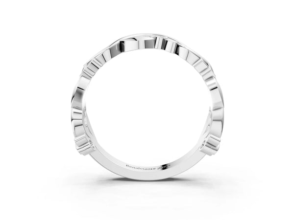 White gold Round Diamond Leaf Eternity Band with Bezel Setting