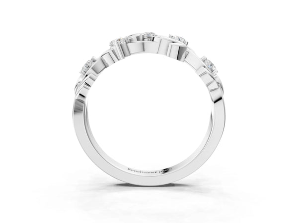 White gold Round Diamond Leaf Motif Band with Prong Setting