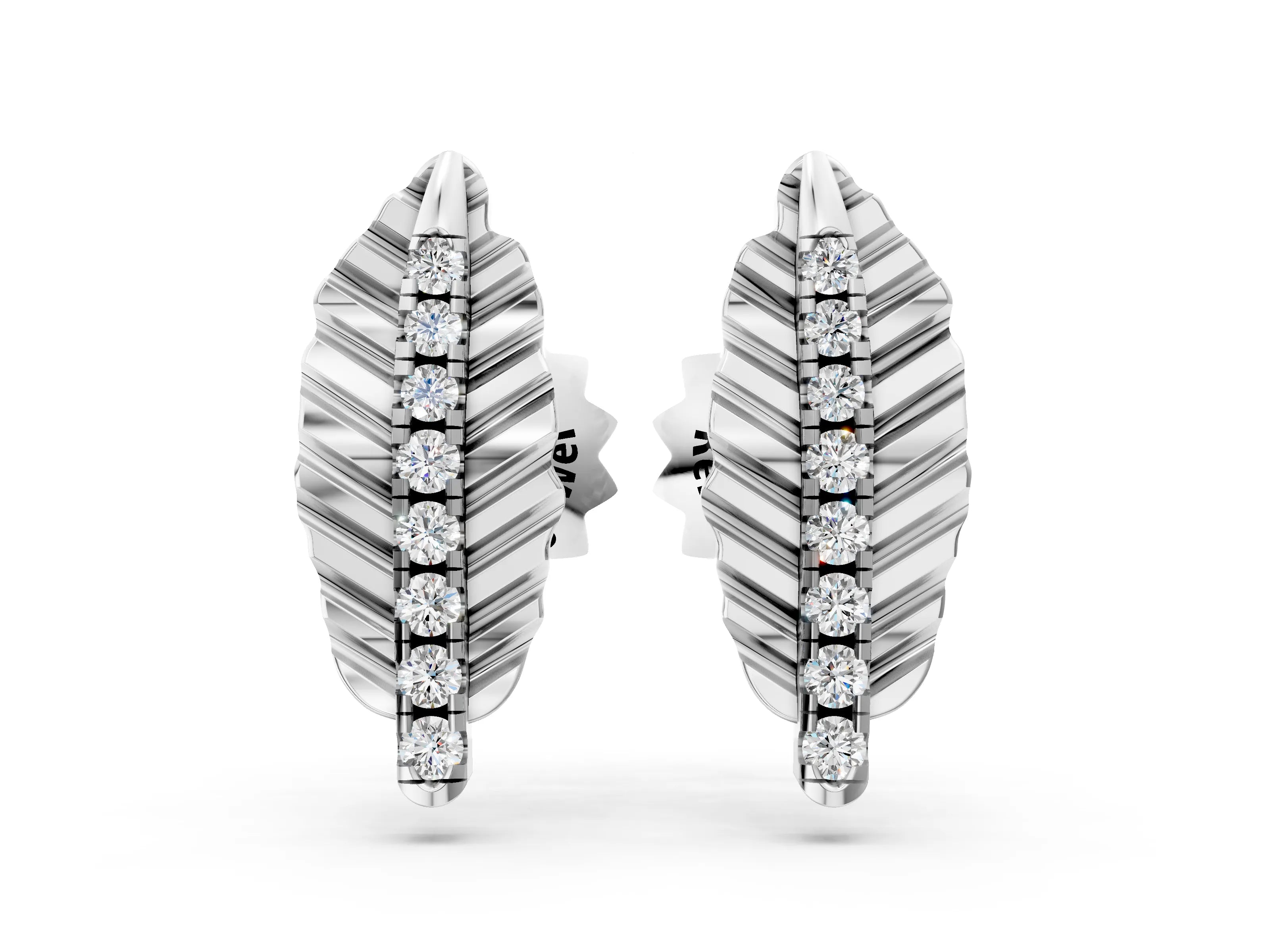 White gold Round Diamond Leaf Stud Earrings