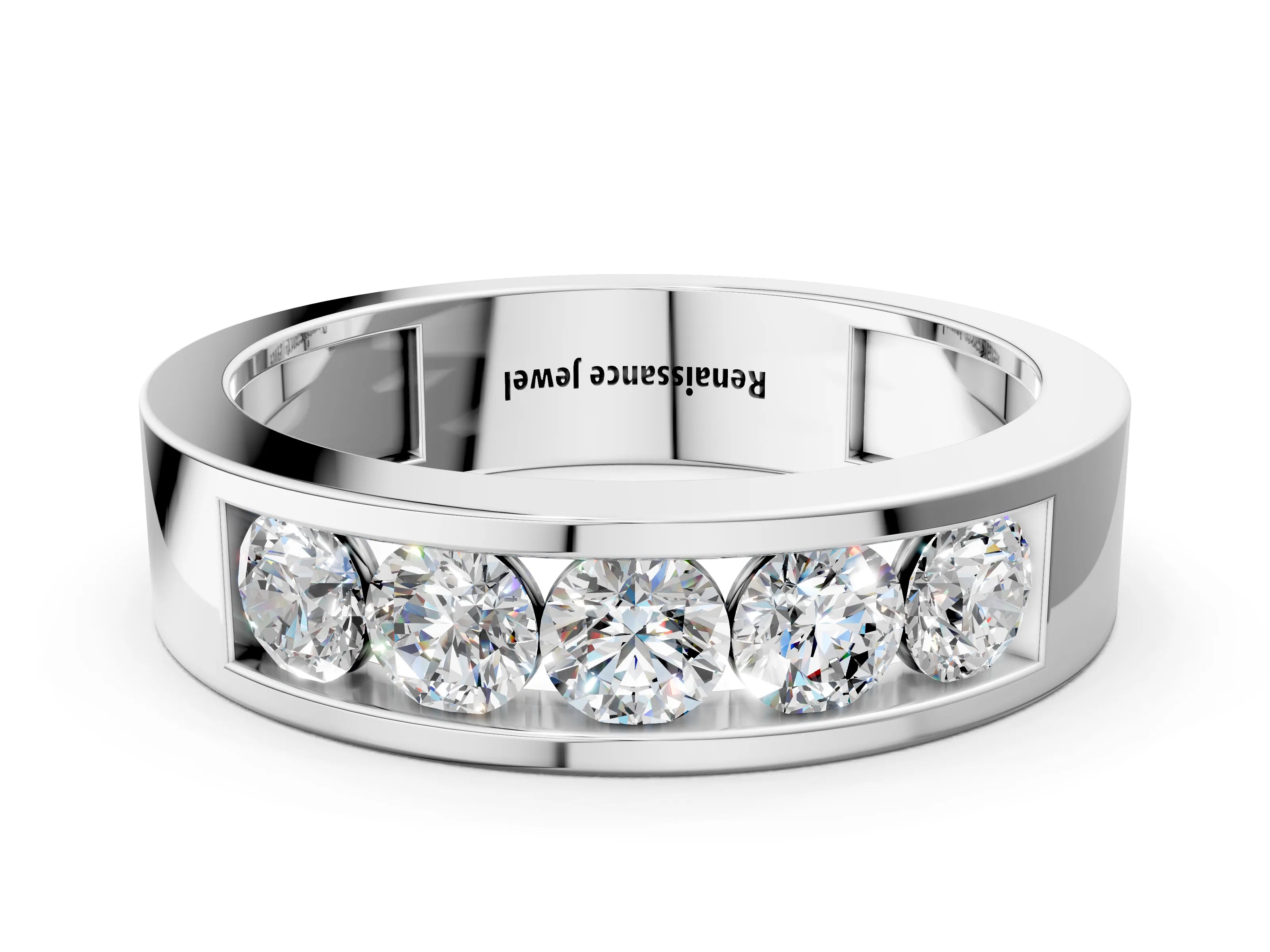 Platinum Round Diamond Linear Channel Mens Band
