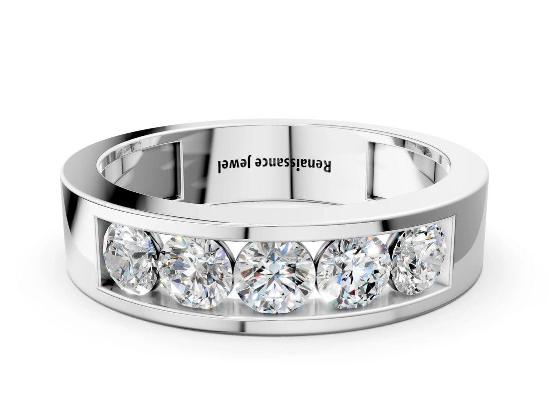 White gold Round Diamond Linear Channel Mens Band_12