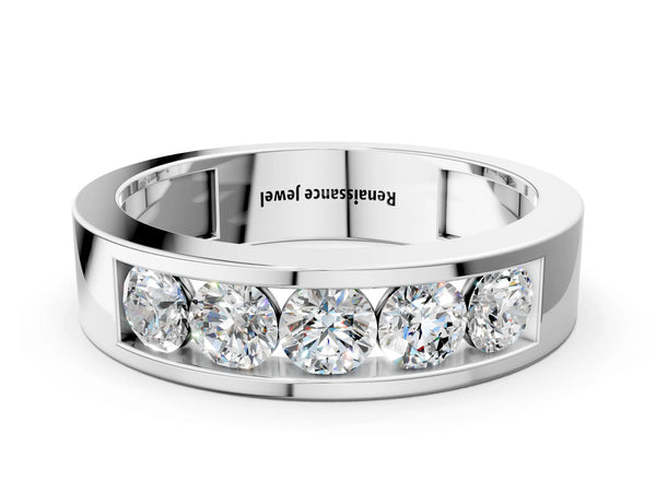 Silver Round Diamond Linear Channel Mens Band