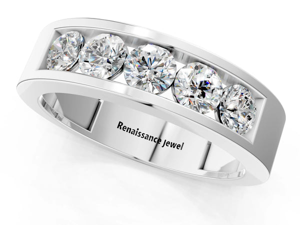 Silver Round Diamond Linear Channel Mens Band