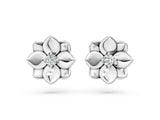 Silver 0.06 Carat E VS Round Diamond Magnolia Floral Stud Earrings