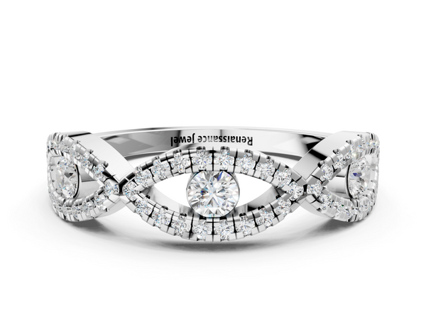 White gold Round Diamond Marquise Halo Twist Band with Pavé Setting