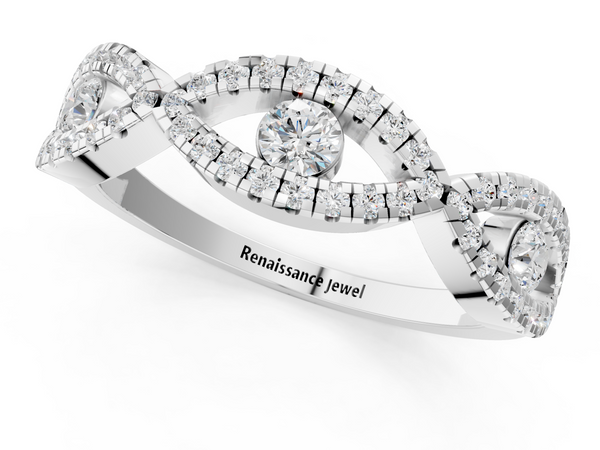 Platinum Round Diamond Marquise Halo Twist Band with Pavé Setting